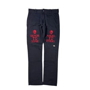 Dickies Skinny‎ Straight Pants Mens Size 28 Black Red Hellraiser Punk Skater